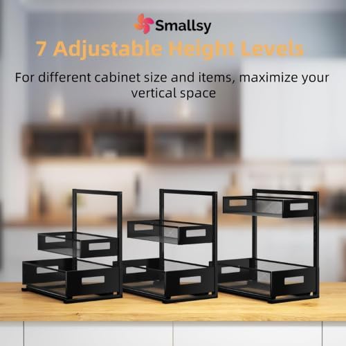 2-Tier Metal Under Sink Organizer, Pull out Smoothly with Track, Large Capacity Heavy Load Under Sink Storage for Kitchen and Bathroom