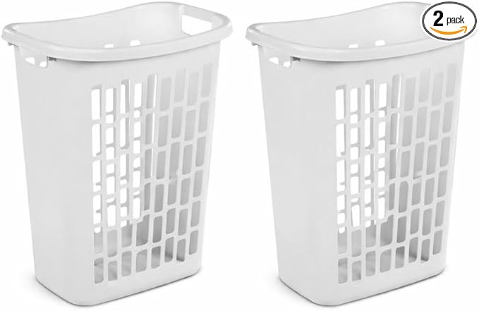 Rectangular Laundry Hamper, Slim Plastic Clothes Basket with Ventilation Holes, Lightweight Open Top Design for Small Spaces, White (2)