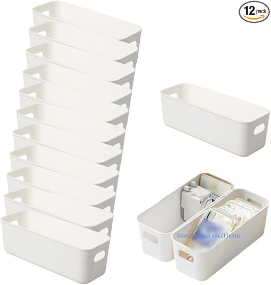Multi-purpose small storage bins, Storing phone cases, socks, stationery,small items. PP plastic,Organizer and Storage for Sinks,Bathroom, Bedrooms, Vanity tables，Kitchens.10.5 x 3.9 x 3.5 Inch (12)