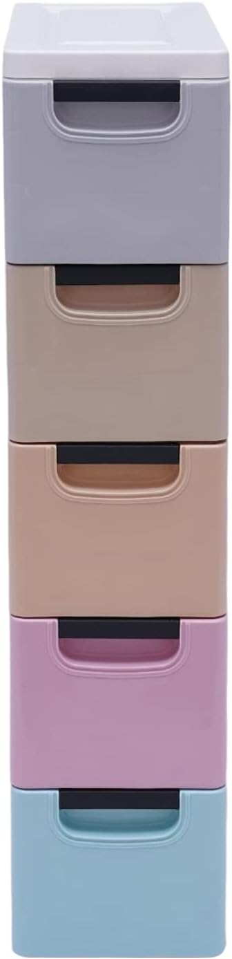 Plastic Stackable Storage Cart 5 Drawer Containers Storage Organizer Unit Mobile Stacking Bins [Multi Color A 7.9"x15.7"x33.1"]