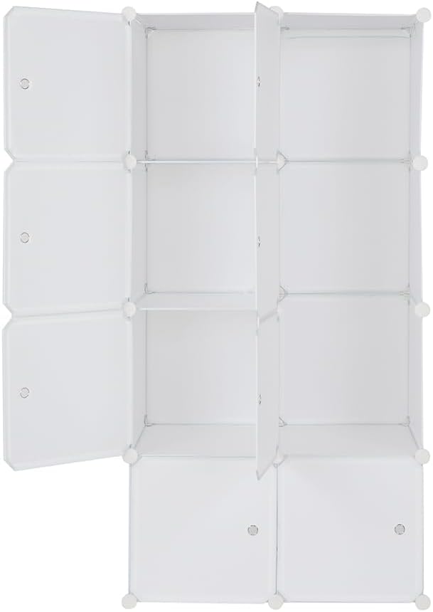 8 Cube Storage Organizer, Stackable Storage Shelves with Hanging Rod Customizable Closet Cabinet Durable Steel Frame Multi-Use DIY Design 13.8 inch Panels Max 10lb Capacity per Cube White
