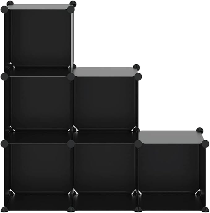 vidaXL 6-Cube Storage Organizer - Black - Waterproof PP Plastic - Space-Efficient, User-Friendly Design - For Home, Office, Dormitory