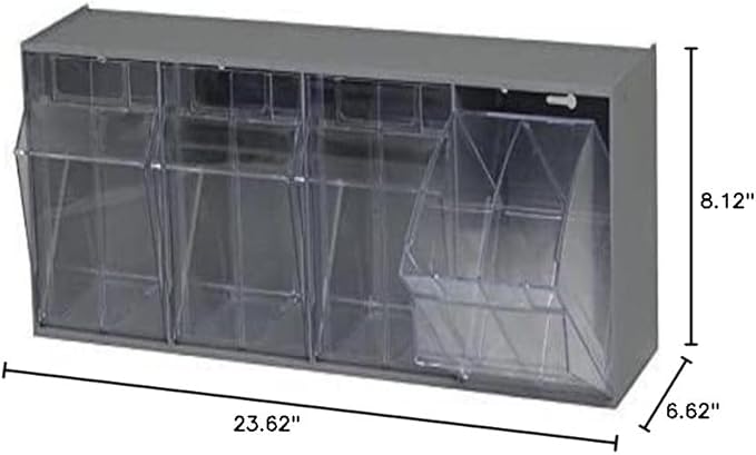 Quantum Storage Systems QTB304GY 4 Drawers Tip Out Cabinet Part Organizer Gray 9" H x 24" W x 7" D
