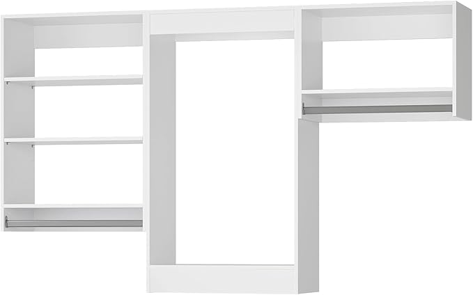 ROOMTEC Modular Closet System, 60" Closet Organizer with Hanging Rods, Wall-Mounted Wooden Tower for Walk-In Closets, Wardrobe Storage Kit, White