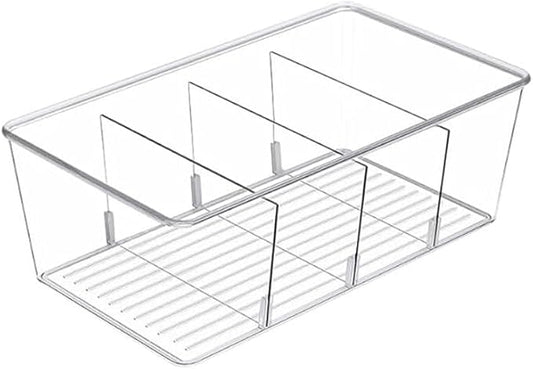 1 Pack Storage Organizer Bins, Plastic Bins Desk Organizer Containers with 4 Slots for Pantry, Kitchen, Fridge, Cabinet Packets, Snacks, Shelves, Pouches, Spice Packets