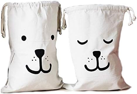 Canvas Laundry Bag with Drawstring 100% Made by Cotton Sorting Storage bag Reusable and recycling bag Household Organizer 19" x 27"(Set of 2)