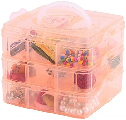 Kamay's 3-Tier Transparent Stackable Adjustable Compartment Slot Plastic Craft Storage Box Organizer Snap-Lock Tray Container 3 Sizes 4 Candy Colors Available (Medium 18 Compartment, Orange)