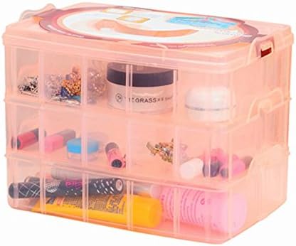 Kamay's 3-Tier Transparent Stackable Adjustable Compartment Slot Plastic Craft Storage Box Organizer Snap-Lock Tray Container 3 Sizes 4 Candy Colors Available (Large 30 Compartment, Orange)