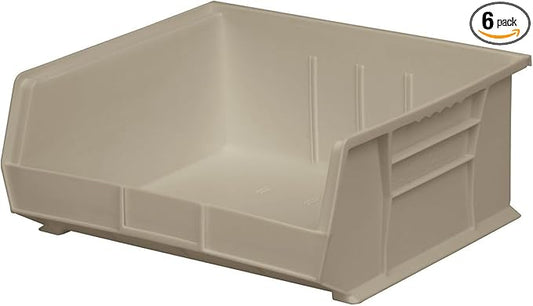 Akro-Mils 30255 AkroBins Plastic Storage Bins, Space-Saving Stackable Bins for Garage, Pantry, Craft Organization, 11" x 16" x 5", Stone, 6-Pack