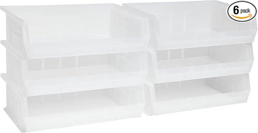 Akro-Mils 30255 AkroBins Plastic Storage Bins, Space-Saving Stackable Bins for Garage, Pantry, Craft Organization, 11" x 16" x 5", Clear, 6-Pack