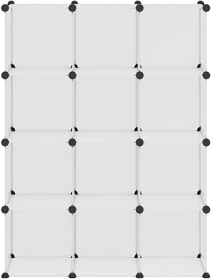 vidaXL Storage Cube Organiser with 12 Cubes Plastic Closet Cube Shelf System DIY Modular Storage System Organiser for Wardrobe Transparent PP