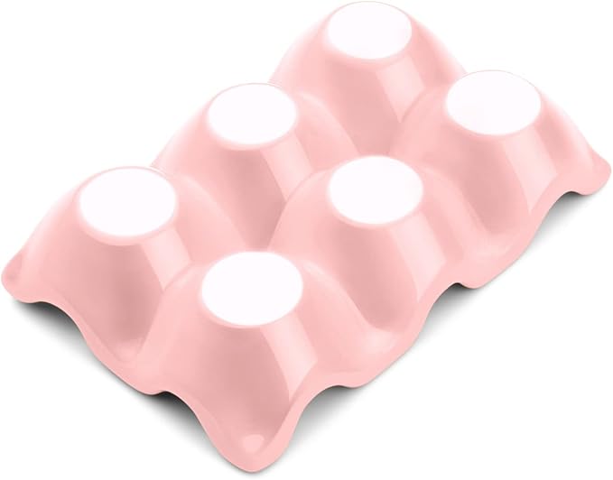 Flexzion Porcelain Egg Crate - 6-Egg Capacity Ceramic Egg Tray, Half Dozen Egg Holder for Fridge, Countertop Display - Pink Decorative Serving Dish and Storage Organizer, 2 Pack