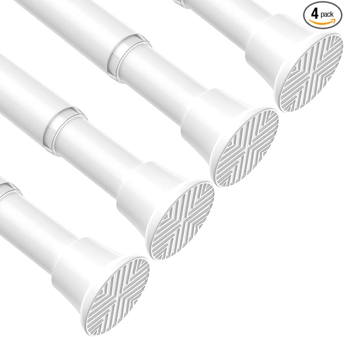 4pack Tension Curtain Rod 30 to 62 Inch, White Spring Tension Curtain Rod Adjustable Expandable Curtain Rod No Drilling, Spring Loaded Curtain Rods for Windows, Bedroom, Doorway Door, Closet