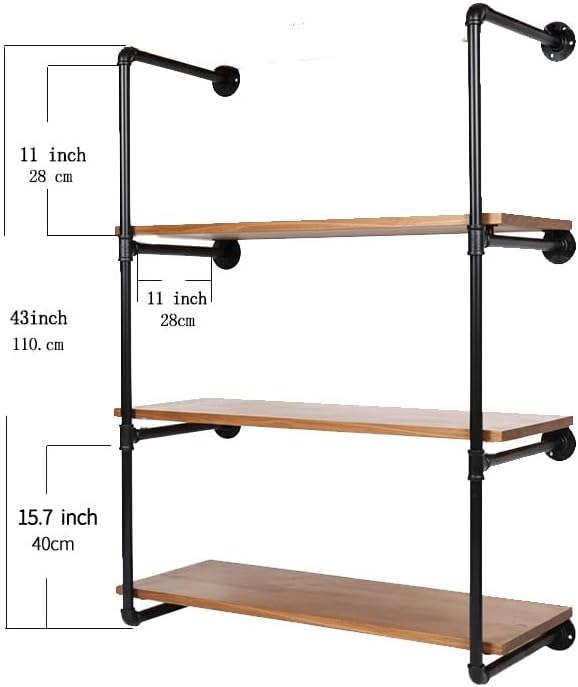 4-Tier Industrial Pipe Shelving Bracket System, Black Iron Wall Mount, DIY Rustic Farmhouse Style Storage Rack Brackets (No Planks)