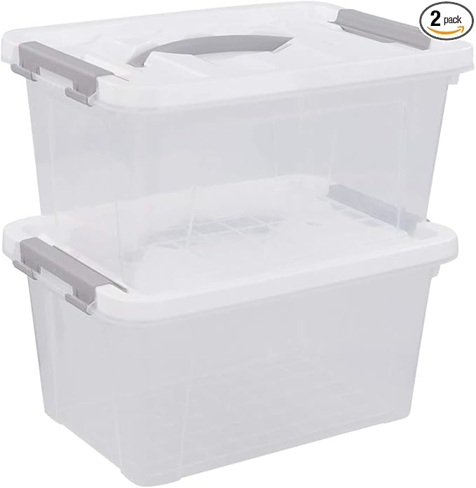 Saedy Clear Plastic Storage Bins/Containers, Multi-purpose Storage Box 6 Quart, Set of 2