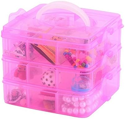Kamay's 3-Tier Transparent Stackable Adjustable Compartment Slot Plastic Craft Storage Box Organizer Snap-Lock Tray Container 3 Sizes 4 Candy Colors Available (Medium 18 Compartment, Red)