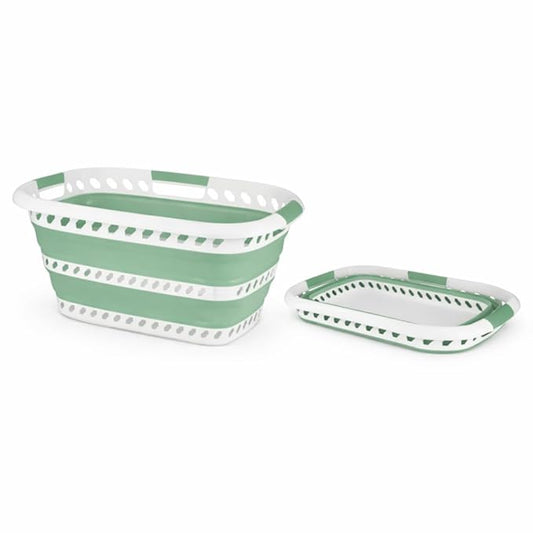 Laundry 360 Collapsible Laundry Basket | Portable | Space Saver Storage | Hold 2 Loads | Store Under the Bed or Closet | Good for Kids | Dorm | Bedroom | Large | White/Sage