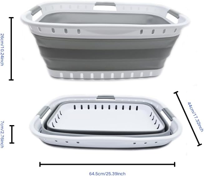SAMMART 44L Collapsible Plastic Laundry Basket - Foldable Pop Up Storage Container/Organizer - Portable Hamper - Space Saving (1, White/Grey), Size: 25.4 x 17.3 x 10.2 inches