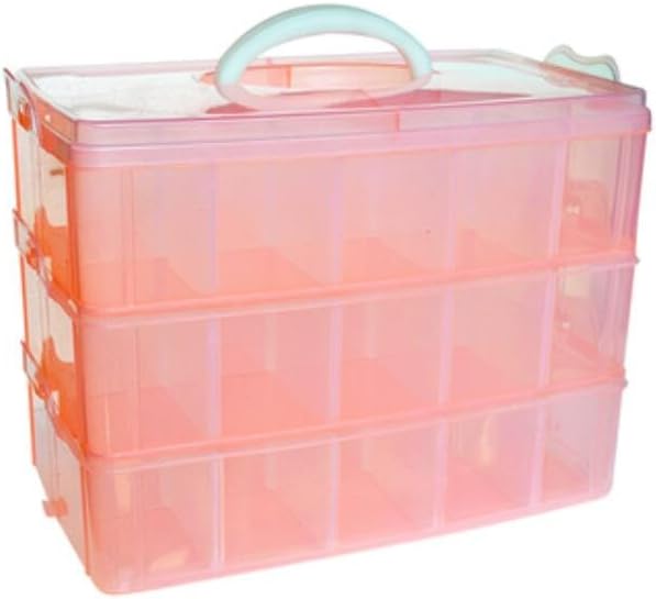 Kamay's 3-Tier Transparent Stackable Adjustable Compartment Slot Plastic Craft Storage Box Organizer Snap-Lock Tray Container 3 Sizes 4 Candy Colors Available (Extre Large 30 Compartment, Orange)