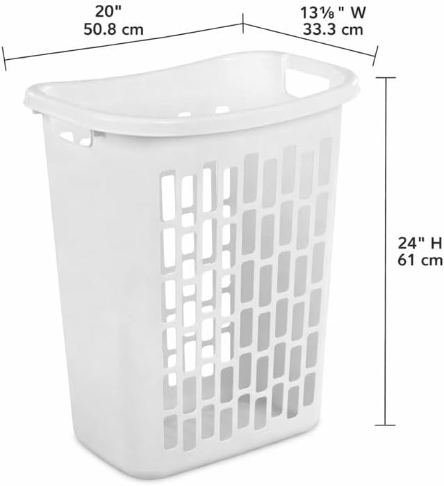 Rectangular Laundry Hamper, Slim Plastic Clothes Basket with Ventilation Holes, Lightweight Open Top Design for Small Spaces, White (2)