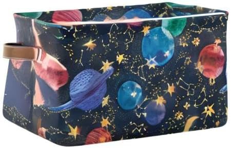 xigua Cartoon Planets Storage Basket Collapsible Storage Bins Waterproof Canvas Storage Basket with Leather Handles for Home Closets Offices,Bedrooms,Gift Baskets,2PCS