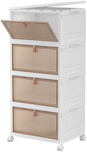 4 Tier Plastic Storage Bins with Lids 28QT, Stackable, Wheeled, Collapsible, Closet Organizers for Living Room, Office, Dorm