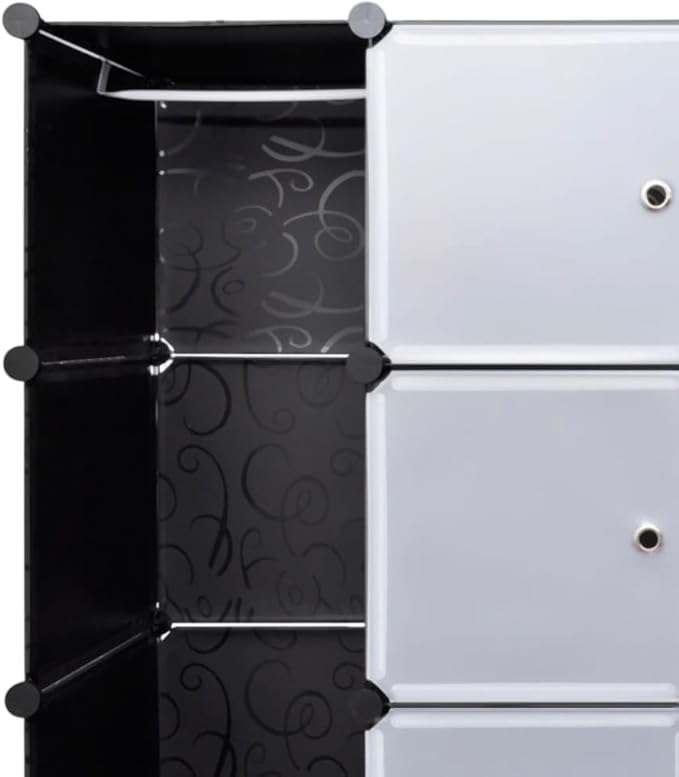 Modular Storage Cabinet Black and White Plastic and Steel Wire Flexible Storage Solution with 18 Compartments for Clothes Shoes Household Items