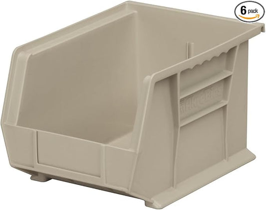 Akro-Mils 30239 AkroBins Plastic Storage Bins, Space-Saving Stackable Bins for Garage, Pantry, Craft Organization, 11-Inch x 8-Inch x 7-Inch, Stone, 6-Pack