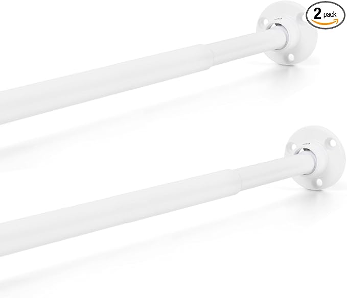 TYRON Mini Thin Skinny Smallest Closet Rods for Hanging Clothes, 1/2" Diameter,12 to 18 In. Adjustable Slim Closet Rod, Metal Closet Bar Hanging Rods for Baby Kids Closet, Small Space (White,2 Pcs)