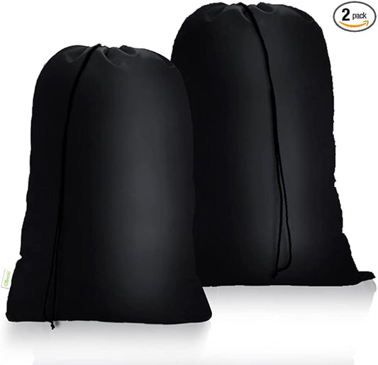 OTraki Medium Laundry Bag 24x32 inch Heavy Duty Travel Dirty Clothes Bag 2pcs Machine Washable Laundry Bag with Drawstring Closure for Home Dorm, Drying Do Not Exceed 176℉ Black