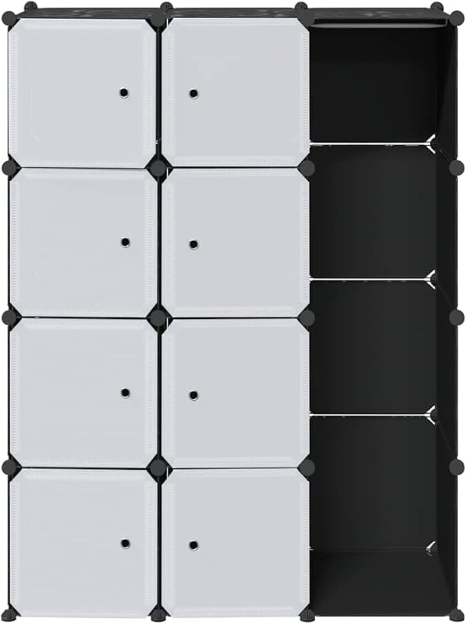 Modular Cabinet Black and White Plastic and Chromed Steel with Nine Compartments for Flexible Storage and Modern Home Organization