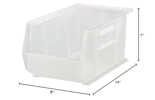 QUANTUM STORAGE SYSTEMS K-QUS240CL-3 3-Pack Stack and Hang Plastic Bin Storage Containers, 14" x 8" x 7", Clear