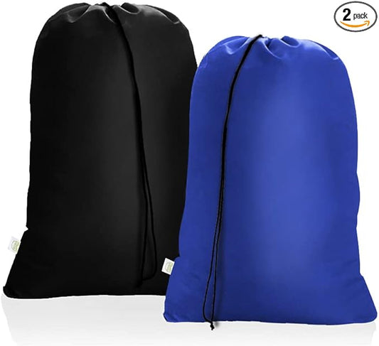 OTraki 2Pack Laundry Bag 28x45 inch Drawstring Laundry Basket Hamper Line Bag XXL Large Dirty Clothes Storage Travel Bag Machine Washable for Camp, Drying Do Not Exceed 176℉ Blue&Black