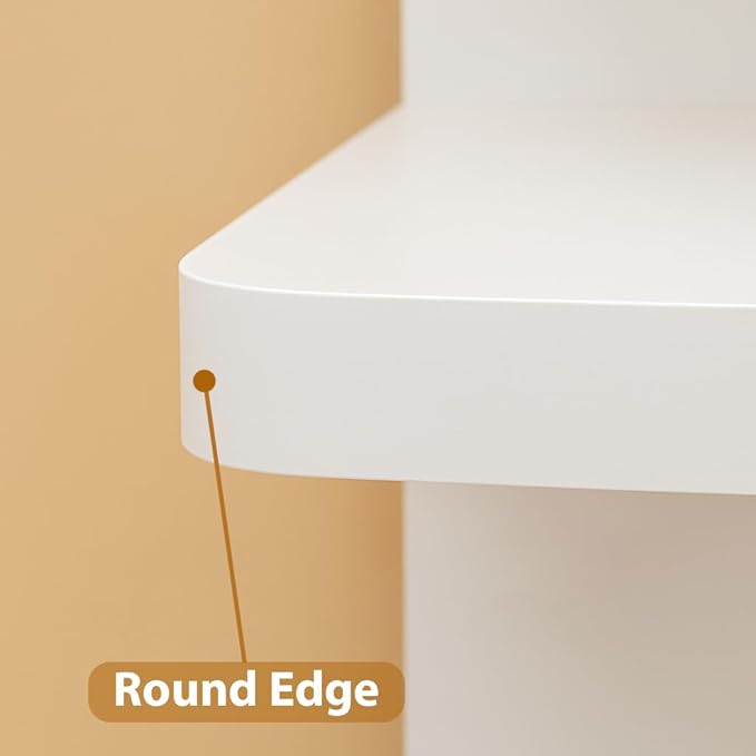 LitaEther Modern Lack Wall Shelf -Round Edge (White, 4 Tier)