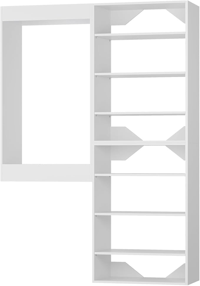 ROOMTEC Modular Closet System, 40" Wall-Mounted Closet Organizer with Hanging Rods and Shelves, Wooden Tower for Walk-In Closets, Wardrobe Storage Kit, White