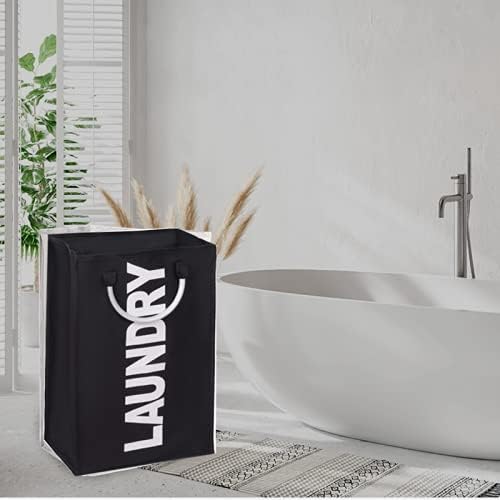 Laundry Basket, Durable Handles for Easy Carry, Collapsible Cloth Baskets, Hampers for College Dorms, Foldable Fabric Hamper Bags (1 Black & 1 Light Gray)