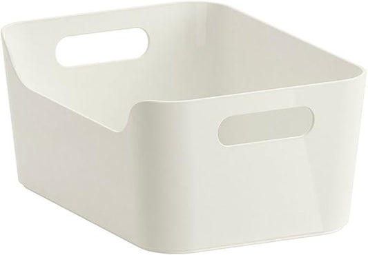 Pantry Organization And Storage Baskets, Open Storage Box Under Sink Organizers,Kitchen Cabinet and Pantry Storage Organizer Bin - two cut-out handles that make 9.4 x 6.7 x 4.3 Inches (White)