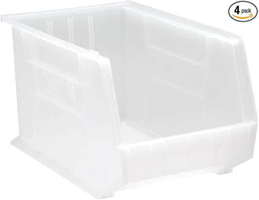 QUANTUM STORAGE SYSTEMS QUS260CL Ultra Stack & Hang Heavy Duty Part Organizer Clear Bins 18" L x 11" W x 10" H 4 Pack