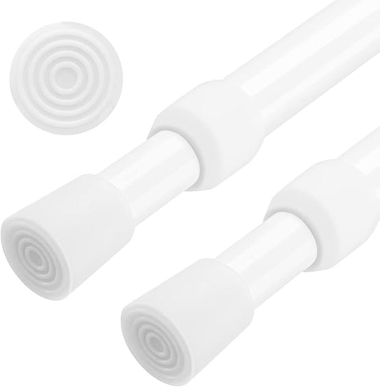 AIZESI 2pcs White Curtain Rod No Drilling Adjustable Spring Tension Rod 33 to 59 Inch Small Expandable Spring Loaded Curtain Rods for Windows,Cupboard, Kitchen Cabinets,Bathroom