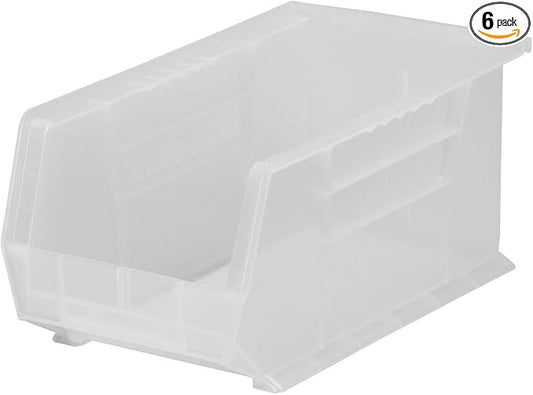 Akro-Mils 30239 AkroBins Plastic Storage Bins, Space-Saving Stackable Bins for Garage, Pantry, Craft Organization, 11-" x 8-" x 7-", Clear, 6-Pack
