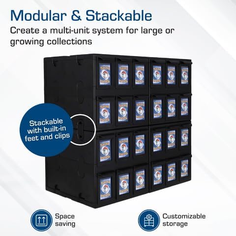 BCW 6 Drawer Card Catalog - Black | Stackable Trading Card Organizer Box | Holds Sports Cards, Gaming Cards, Toploaders & Magnetics | Heavy-Duty Black Plastic Storage with Dividers