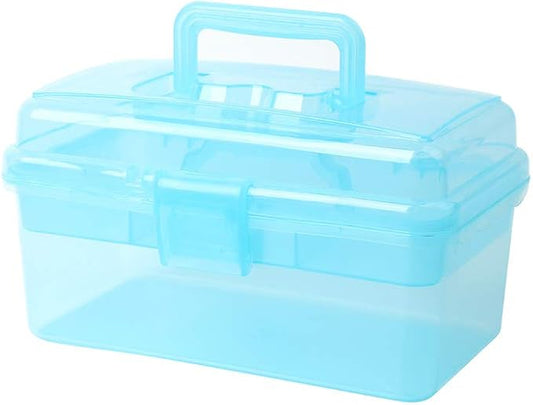 BangQiao Multipurpose Plastic Art and Craft Supply Storage Container Bin Case with Removable Tray and Handle, First Aid Box Organizer, Clear&Blue