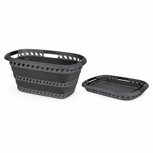 Laundry 360 Collapsible Laundry Basket 40L | Portable | Space Saver Storage | Hold 2 Loads | Store Under the Bed or Closet | Good for Kids | Dorm | Bedroom | Large | Grey/Black