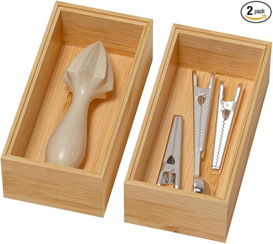 Lixple Bamboo Drawer Organizer, Small Silverware Organizer for Kitchen Drawer, Stackable Utensil Tray, 2 Pcs Flatware Organizer, Bamboo 6" x 3" x 2" (Outer), 5.3" x 2.3" x 1.77" (Inner)
