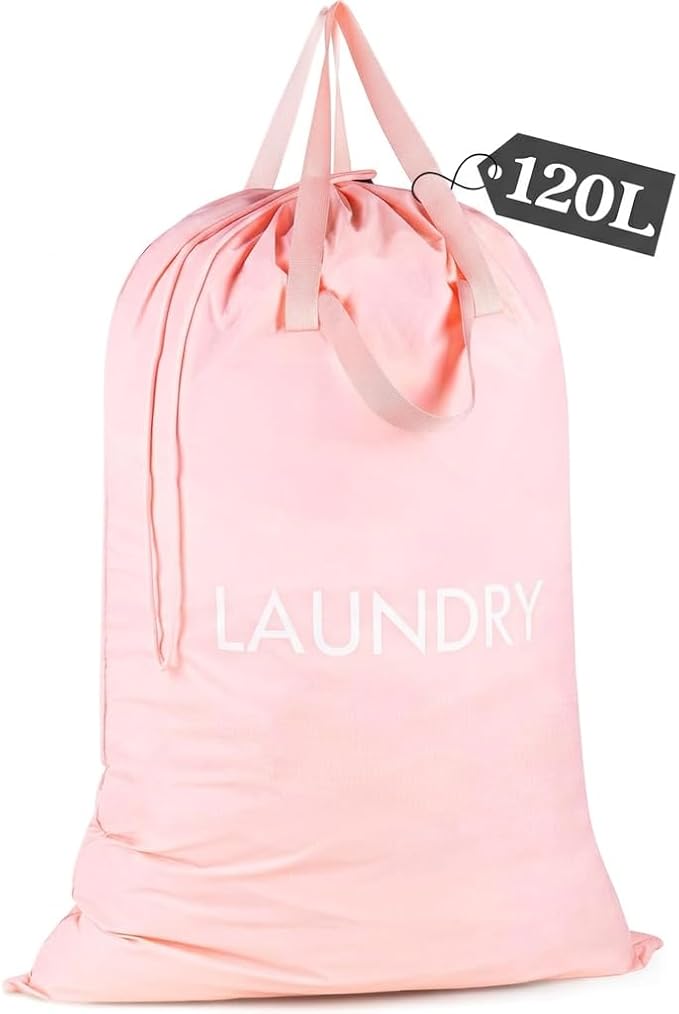 MissBoy 120L Heavy Duty Nylon Laundry Bag with Shoulder Handles, Tear-Resistant & Splash-Proof Dirty Clothes Storage Pouch for College Dorms, Laundromat & Beach Travel, Foldable & Washable