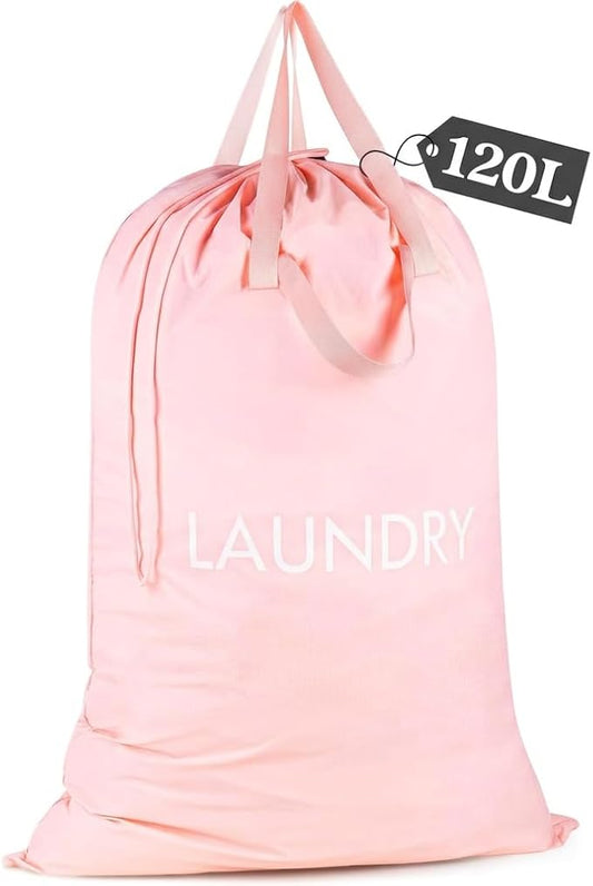 MissBoy 120L Heavy Duty Nylon Laundry Bag with Shoulder Handles, Tear-Resistant & Splash-Proof Dirty Clothes Storage Pouch for College Dorms, Laundromat & Beach Travel, Foldable & Washable