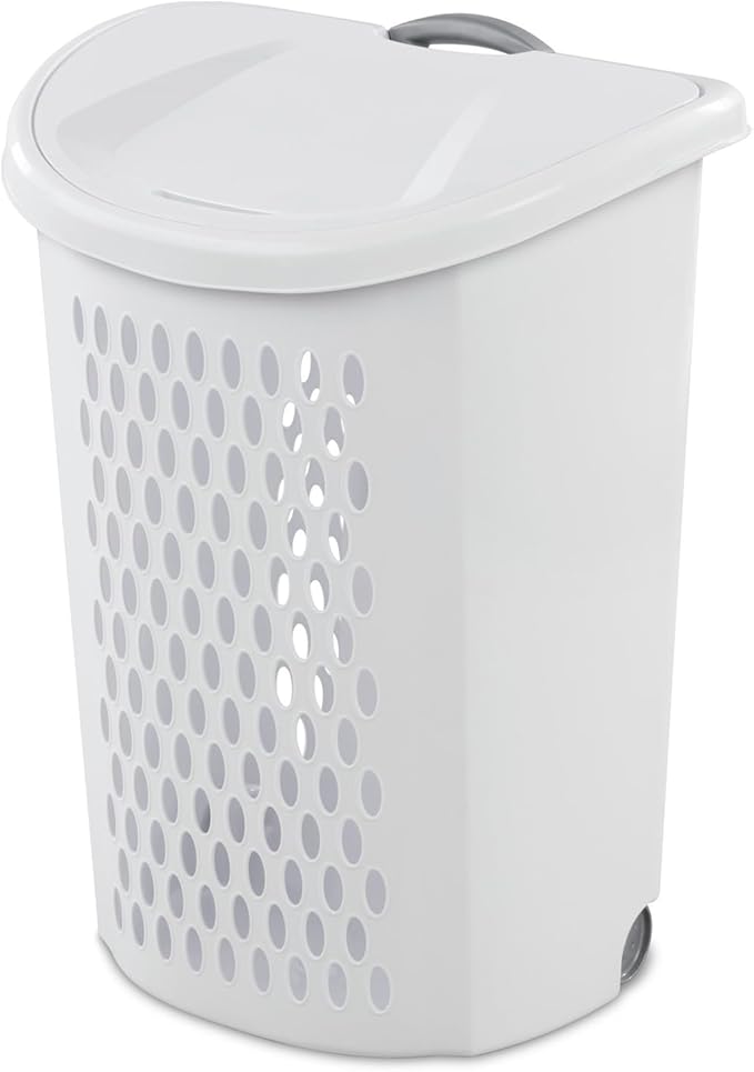 Wheeled Plastic Laundry Hamper,135 L Sized Plastic Laundry Basket Large Rolling Laundry Hamper with Lid Pull Handle & Side Grips Ventilated Clothes Basket for Home, Dorm, or Apartment