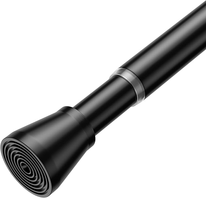 Tension Curtain Rod for Window 30 to 64 Inch 7/8" Diameter Adjustable Spring Loaded Curtain Rods No Drilling Black Tension Rods for Doorway Closet Door Kitchen Bathroom