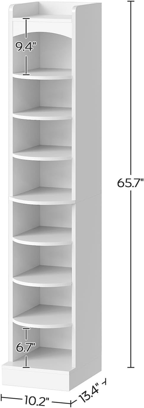 YATINEY 9-Tier Tall Shoe Rack, Wooden Shoe Storage Organizer, Narrow Shoe Cabinet with Removable Shelves for Small Spaces, Holds 9 Pairs of Shoes, for Entrance, Hallway, White SS02WT