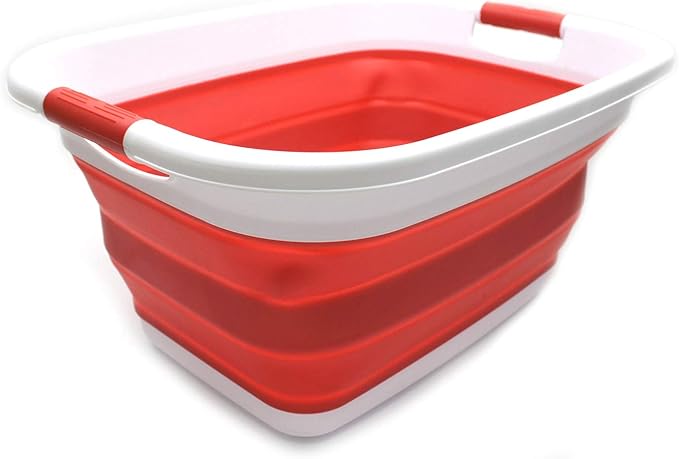 SAMMART 31L (8.1 gallon) Collapsible Plastic Laundry Basket-Foldable Pop Up Storage Container-Portable Washing Tub-Space Saving Hamper/Basket, Water capacity: 23L (6 gallon) (1, Red)